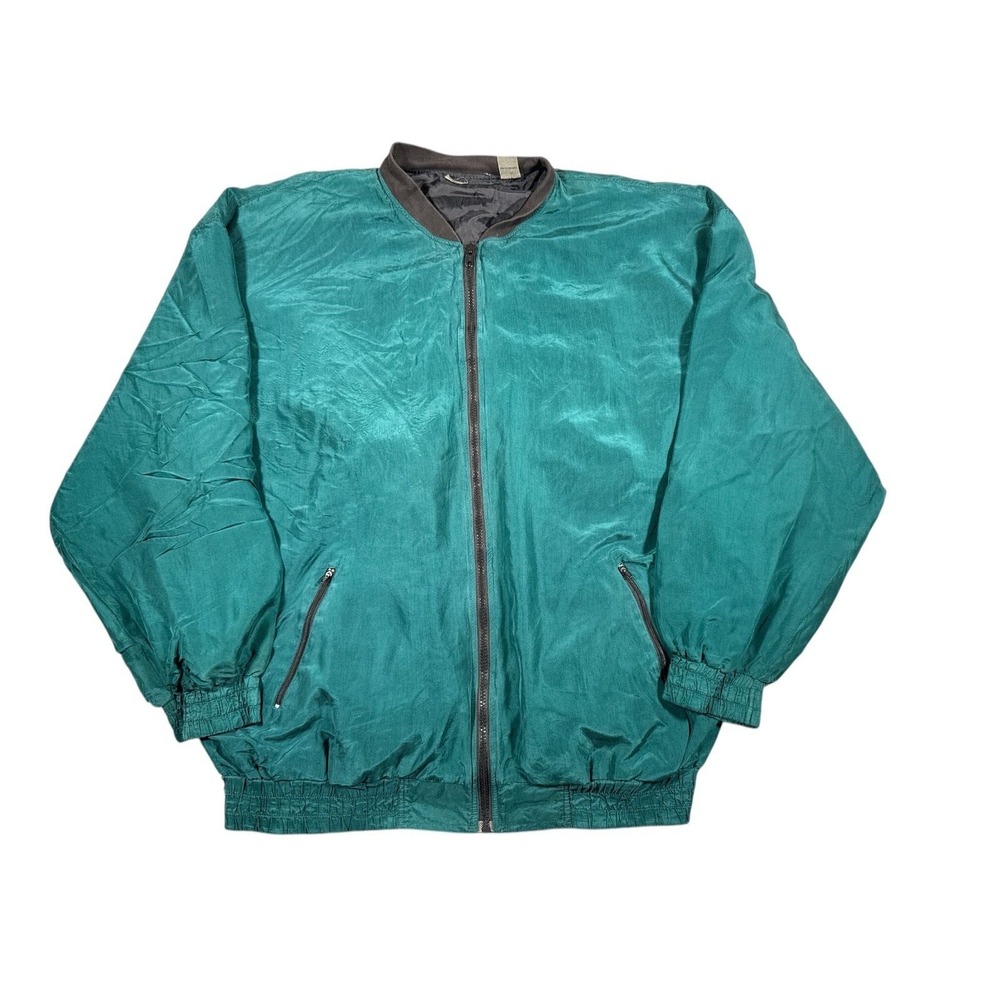 VTG Robert Stock Windbreaker Jacket Men's Large Green Lightweight Flag Graphic‎
